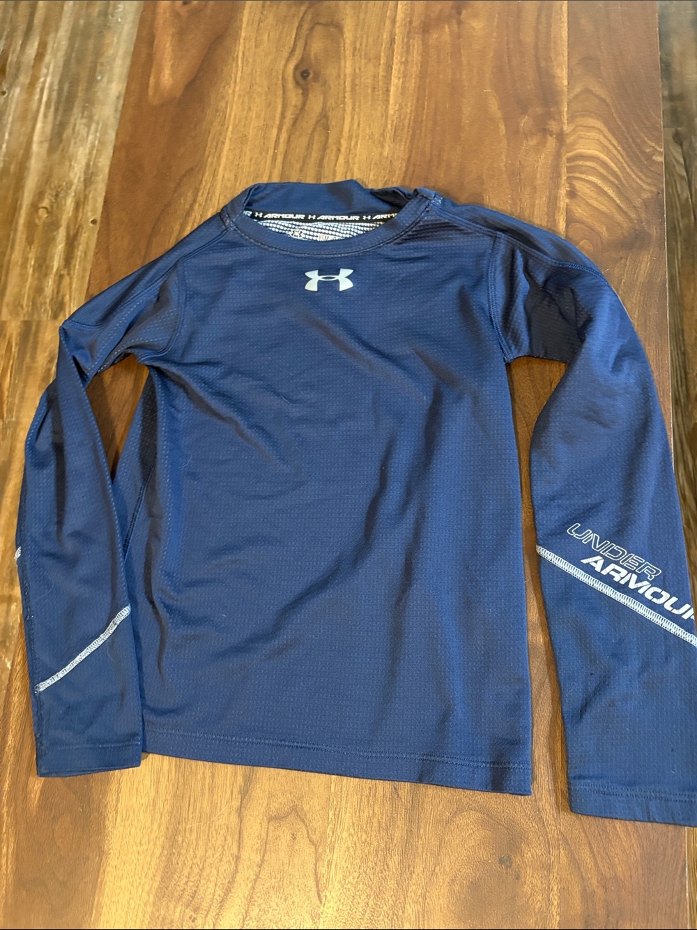 Kids Under Armour Navy Long Sleeve Performance Tee with White Logo